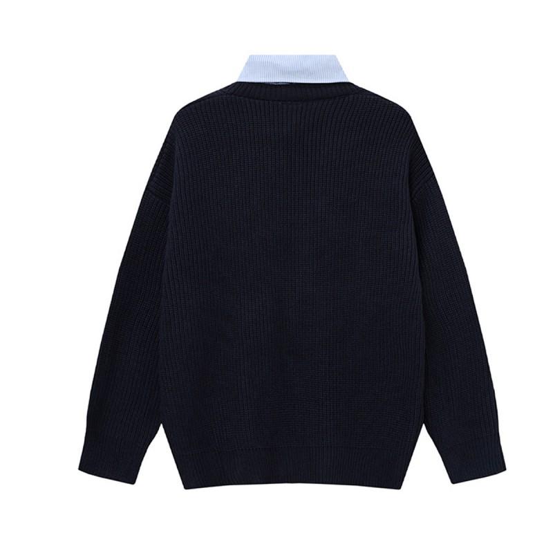 Magic Bear Korean Style Lazy Fit Fake Two-Piece Knit Cardigan Couple Sweater School