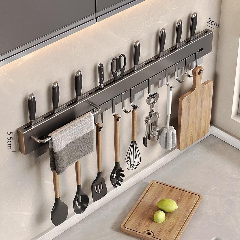 Wall-Mounted Kitchen Knife & Utensil Holder with Film Rod