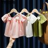 Платье для девочек без бретелек, детская шифоновая футболка с короткими рукавами, рубашка в западном стиле для малышей и детей