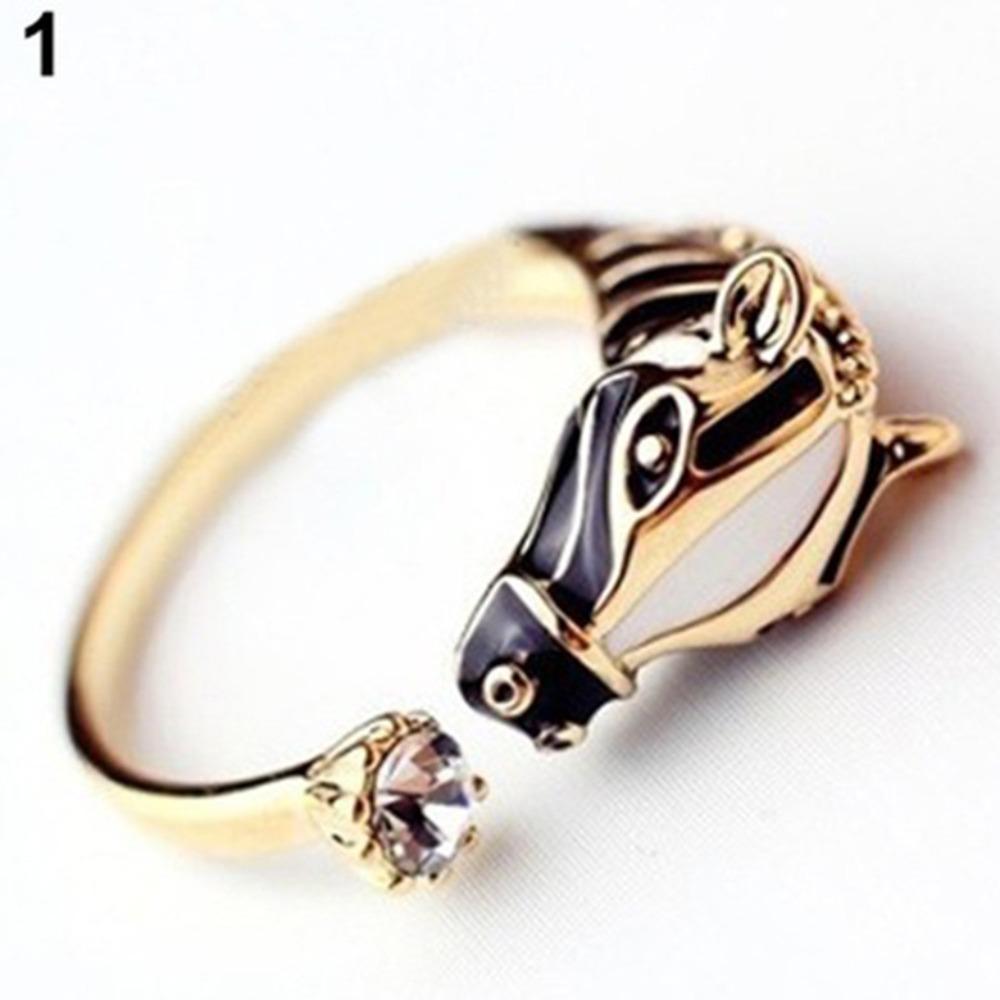 Open Ring Animal Zebra Design Adjustable Horse Head Rhinestone Creative Fashion Jewelry for Women
