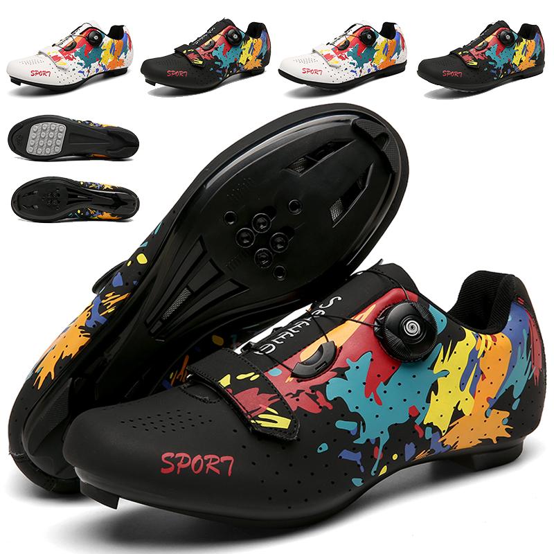 Модные велосипедные кроссовки МТБ с шипами Мужские карбоновые спортивные туфли для скоростного велосипеда Женские горные гоночные плоские SPD обувь для шоссейного велоспорта