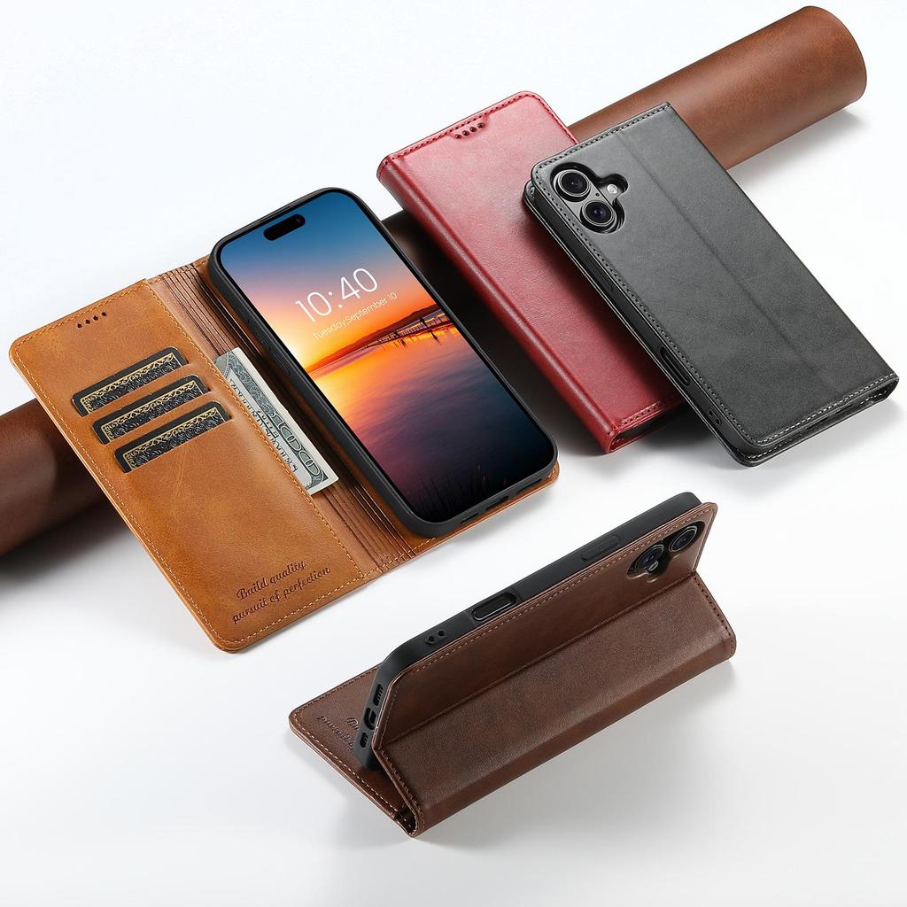 Кожаный чехол-книжка для iPhone 17 Pro Max и Samsung S25 Ultra со слотом для карт и подставкой