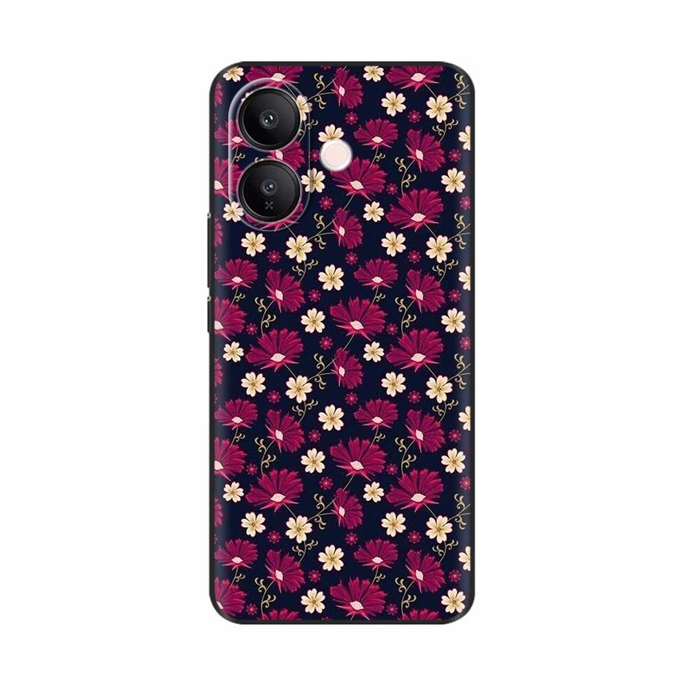 Чехол для телефона Vivo V60 Lite 4G с узором из цветов, мягкий черный силиконовый защитный корпус, задняя крышка для Vivo V60 VivoV60 Lite Funda