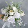 White Bridal Bouquets Wedding Bouquets with Ribbon for Bridal, Bridesmaids, Anniversary, Wedding Party Decorations