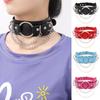 Punk Double-Layer Leather O-Ring Chain Choker Necklace - European & American Street Style Metal Circle Design.