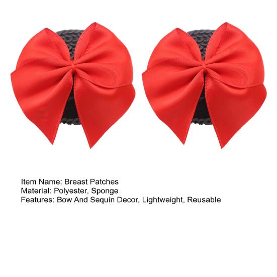 1 Pair Chest Patches Anti-exposure Bow And Sequin Decor Nipple Covers Reusable Lightweight Nipple Stickers