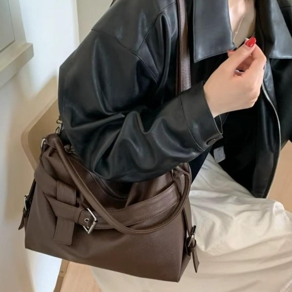Large Capacity Motorcycle Shoulder Bag Soft Underarm Bag Leather Tote Bag Casual Commuting