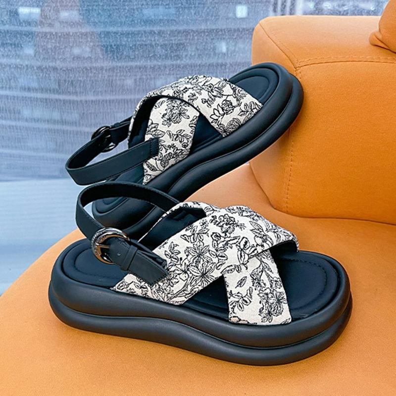 Summer New Thick Bottom Roman Sandals For Women Summer Casual Beach Shoes Print Platform Flats Women Sandals Shoes Size 35-40