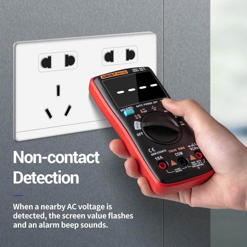 Aneng Цифровой мультиметр AN113D, электрический счетчик, 6000 отсчетов, тестер напряжения постоянного/переменного тока