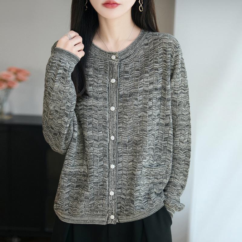 Весенне-осенний трикотажный свитер нового стиля, трикотажный кардиган с круглым вырезом, женский топ с длинными рукавами и цветными блоками