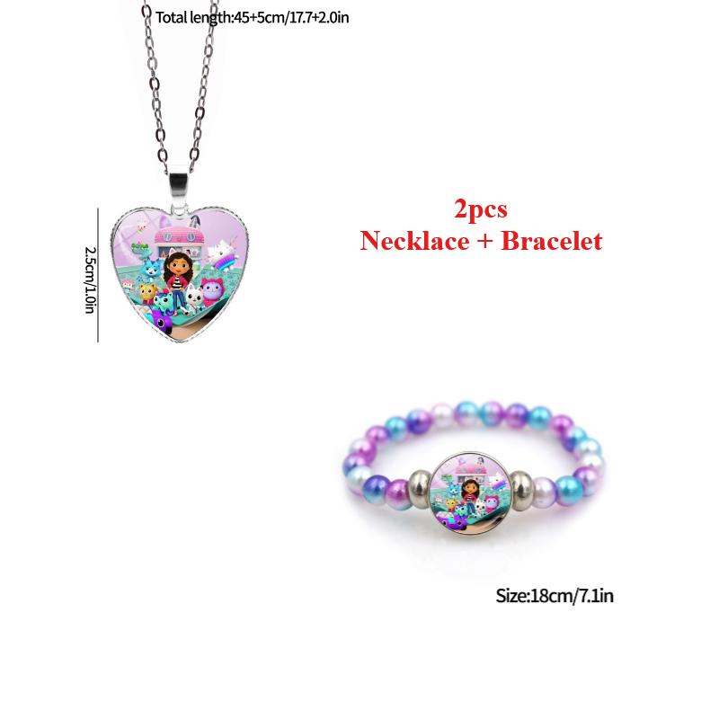 2Pcs Gabby Dollhouse Pendants Gabby Bracelet Necklace Birthday Party Decorations Party Favors Children'S Day Gift