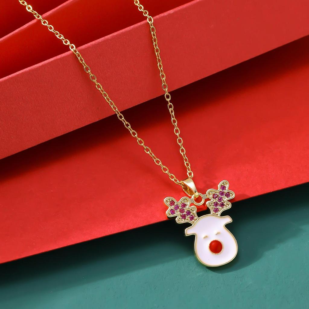 Santa Claus Rhinestone-Enamel Necklace: Light Luxury, Non-Fading Holiday Accessory for Women