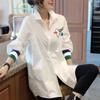 White Long-sleeved Shirt Women Loose Plus Size Top Spring and Autumn New Women Turn-down Collar Long Sleeve All-match Tops