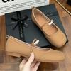 Inner Height Increase Mary Jane Shoes Pearl Soft Sole Soft Leather Shallow Mouth Single Shoes Flat Grandma Shoes