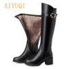 Women High Boots Genuine Leather High-heel Fashion Women Riding Boots Large Size Round Toe Knight Boots Women