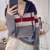 Колледж цветной полосатый вязаный кардиган с двойной молнией и капюшоном, женский свитер 2023, весенний новый свободный свитер с длинными рукавами, кардиган, топ