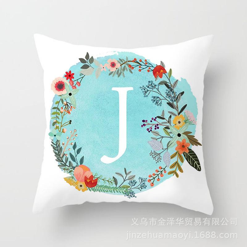 Blue Letter Pattern Throw Pillow Cover With Short Plush Print Living Room Sofa Decoration Cushion Cover Pillow Covers Decorative