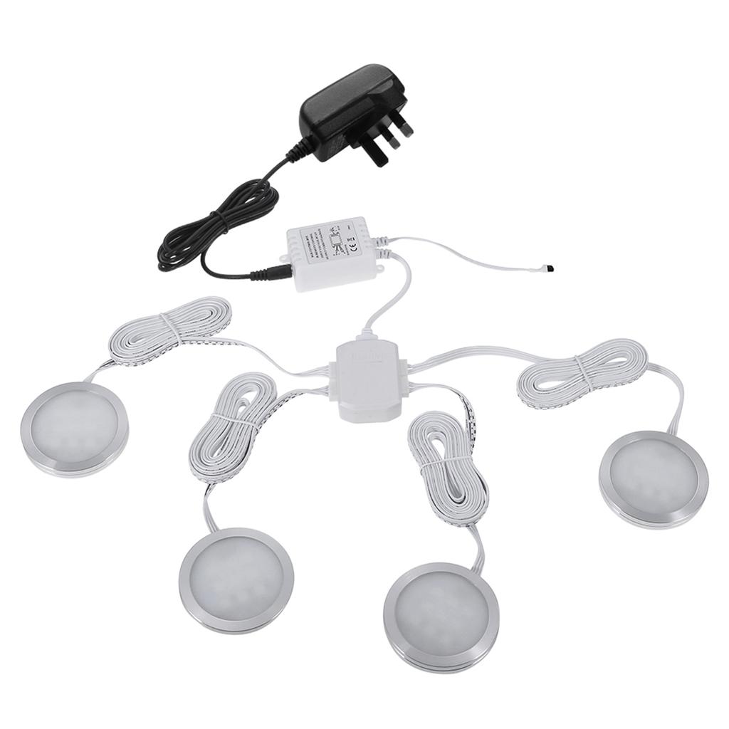 4 шт. RGB светодиодные светильники под шкафом, меняющие цвет, тонкие круглые лампы и пульт дистанционного управления