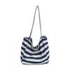 Korean Version of Casual Art Canvas Bag Ins Fashion Contrasting Handbag Internet Celebrity Small Fresh Striped Shoulder Tote Bag