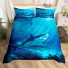 Пододеяльник Queen Акула Морская жизнь Покрывало Синий и Белый Мультяшный Набор постельного белья Акула Морская тематика Одеяло