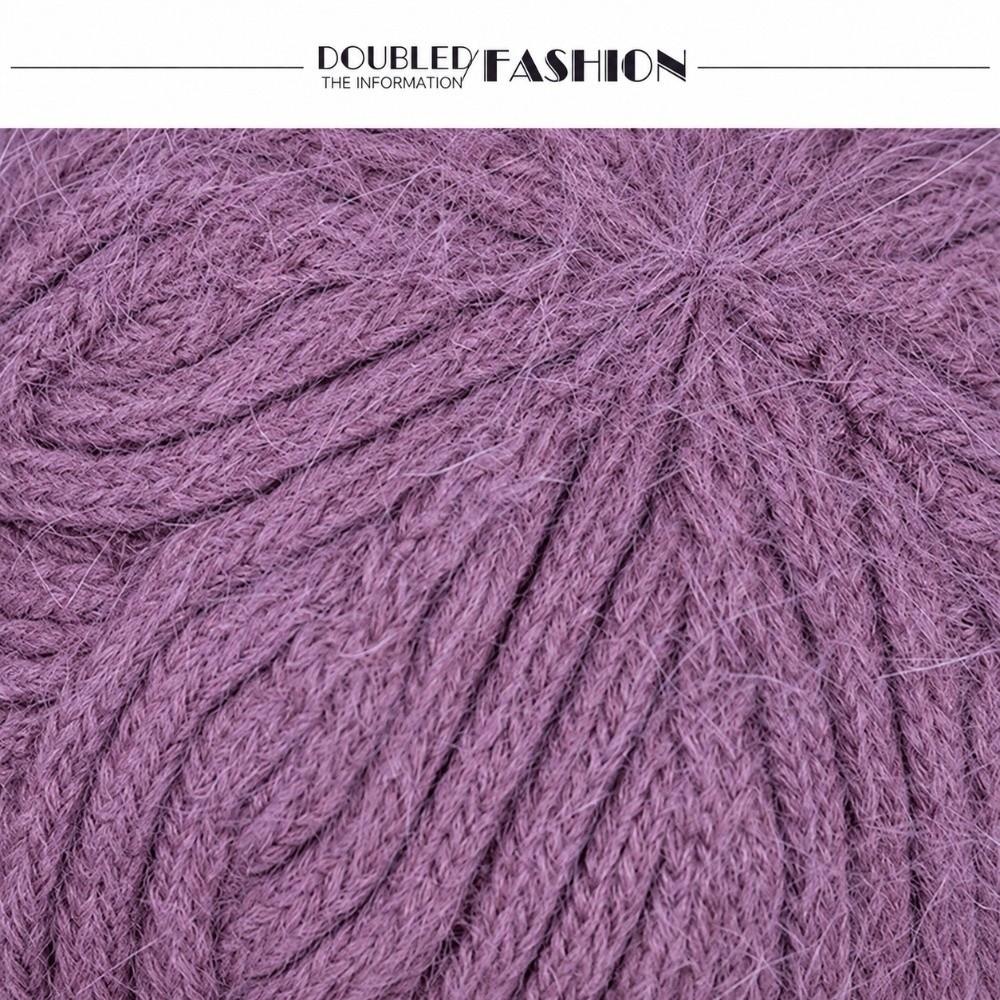 Thick Plush Liner Knitted Beanie Fuzzy Knit Fabric Elderly Ladies Hat Senior Women Daily Wear