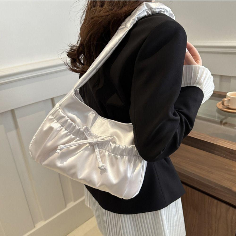 Korean Style Pleated Hand Bag Bow Fashion Underarm Bag Elegant INS Shoulder Bag Women