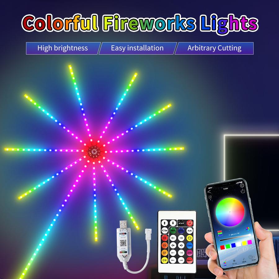 Светодиодная лента для фейерверков RGB с Bluetooth-приложением, управление через USB, цветная музыка для свадебной вечеринки, спальни, декора, освещения