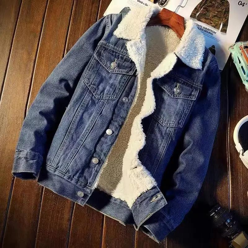 2025 Winter Fleece-lined Thickened Denim Jacket Men's Korean Trendy Loose Fit Top Japanese Style Jacket For Men