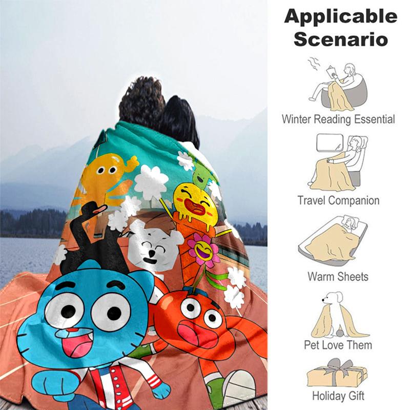 1pc Blanket The Amazing World of Gumball Print Design, Lightweight Blanket for Sofa, Bed- Soft &Warm, Gift for All Seasons like Christmas, Halloween
