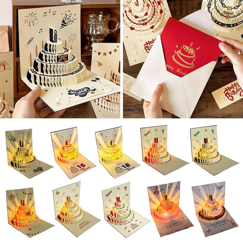 Music Light Happy Birthday Card 3D Message Card Musical Light Greeting Card Party Party Supplies