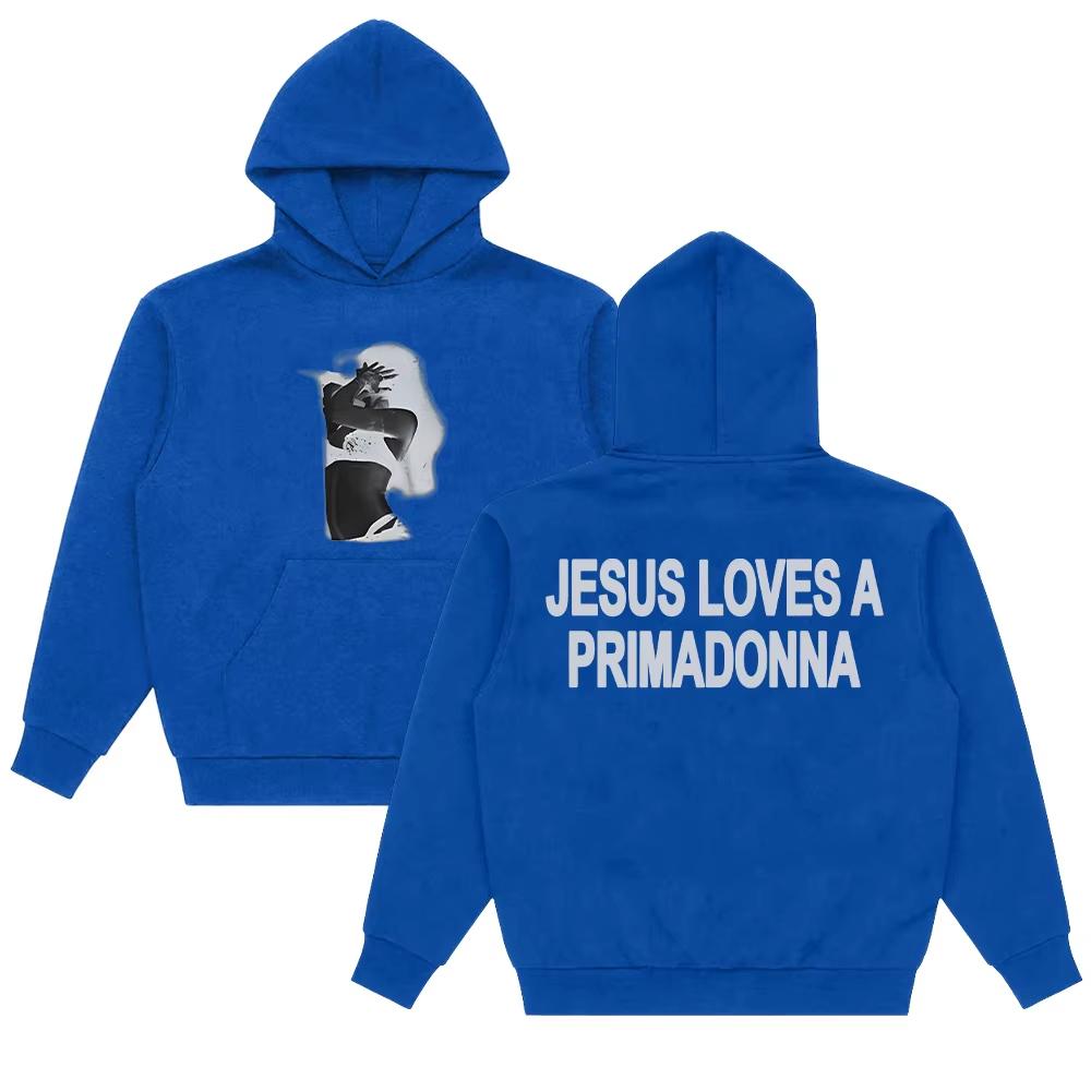 Худи Jesus Loves A Primadonna с длинным рукавом от Nessa Barrett для женщин и мужчин с капюшоном Модная уличная одежда для повседневных образов