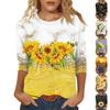Women's Loose Casual Floral Print Round Neck Three-quarter Sleeves