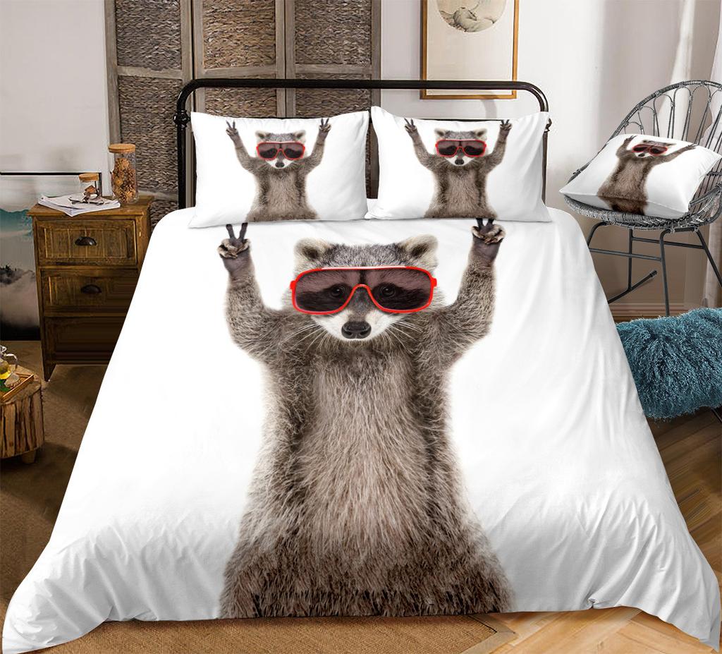 Пододеяльник с изображением енота размера King Queen, комплект постельного белья с милым рисунком в виде животных, чехол из 2/3 предметов из полиэстера, пододеяльник