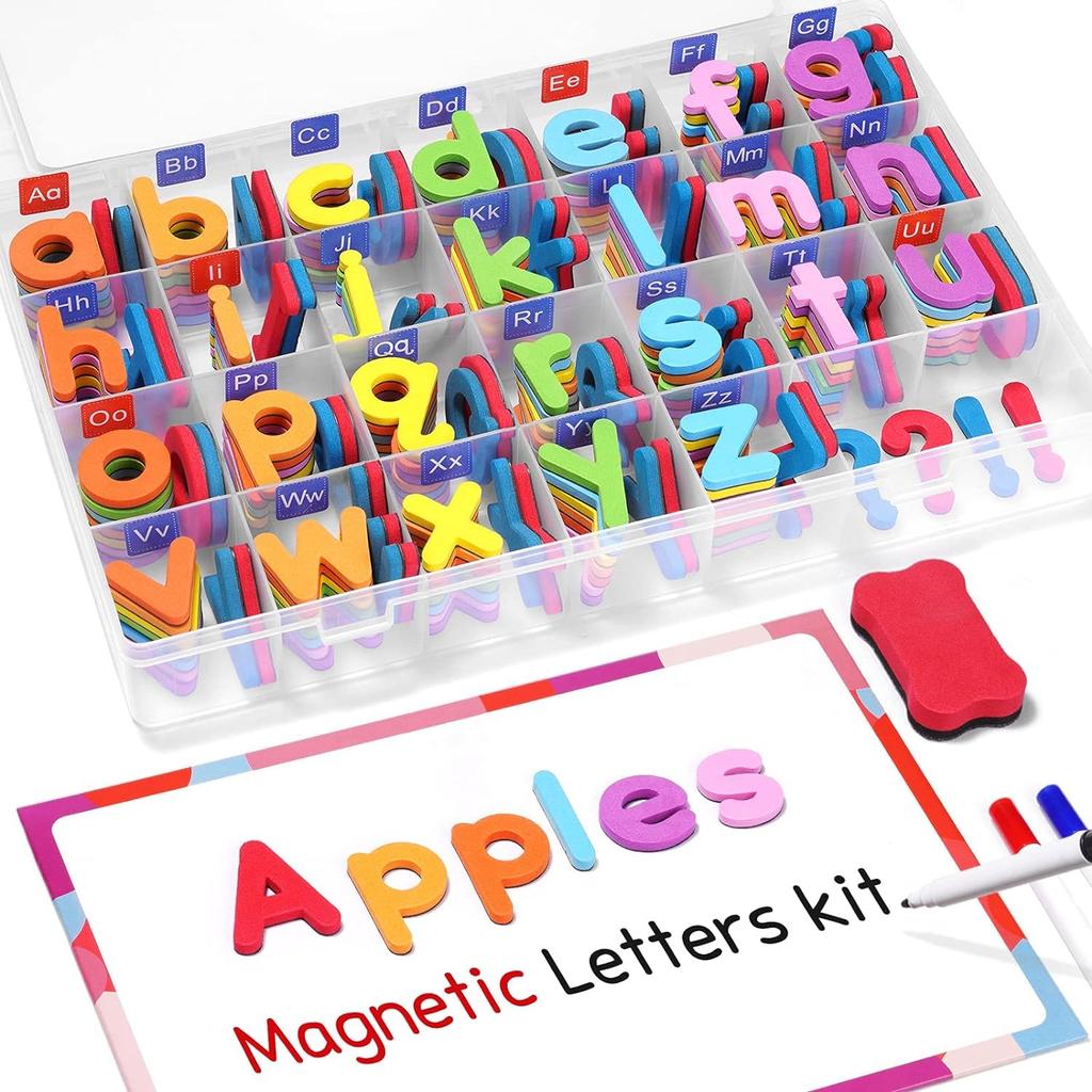 VoSinrly 234 Magnetic Letters In 9 Magnetic Board and Storage Box Uppercase Alphabet ABC Magnets for Refrigerator Educational Toy Set for Classroom