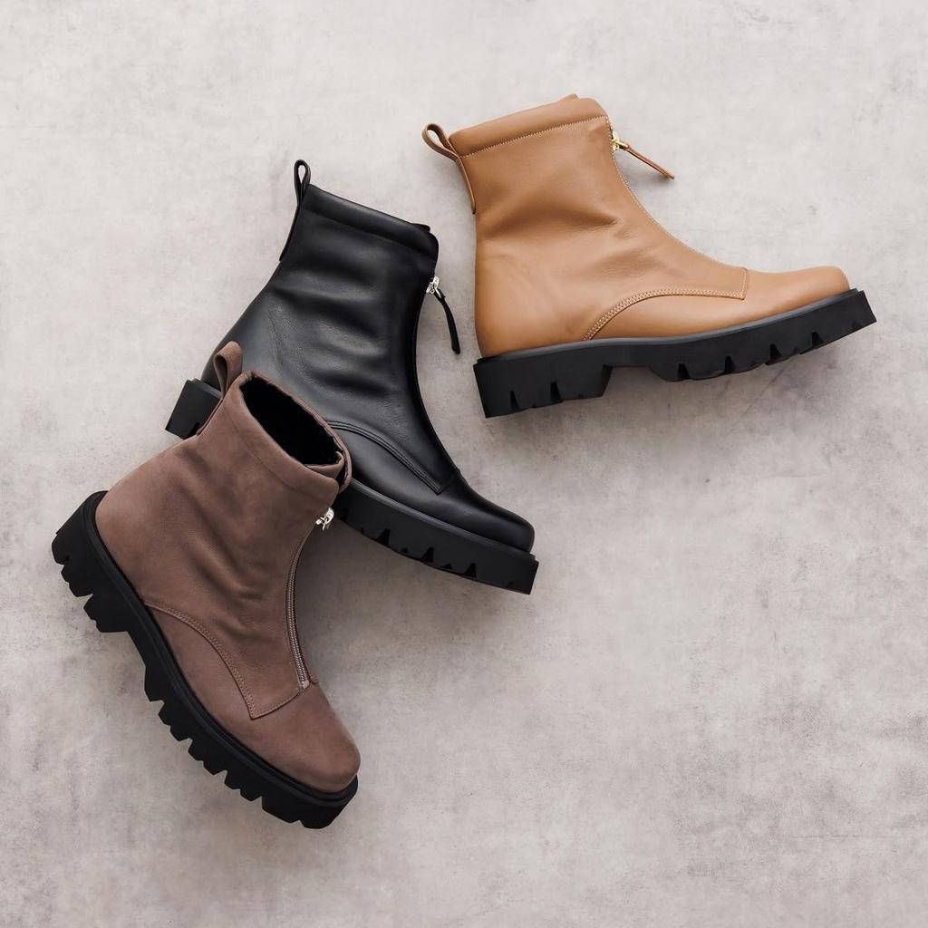 HIMIKO front zip boots with genuine leather cushioned track sole and thick sole, gray, size 265 (product number 651409).