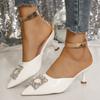 Fashion Stone Pattern Baotou Stiletto Slippers Women's Summer New Pointed Toe Shallow Mouth Crystal Square Buckle Non-slip High Heels