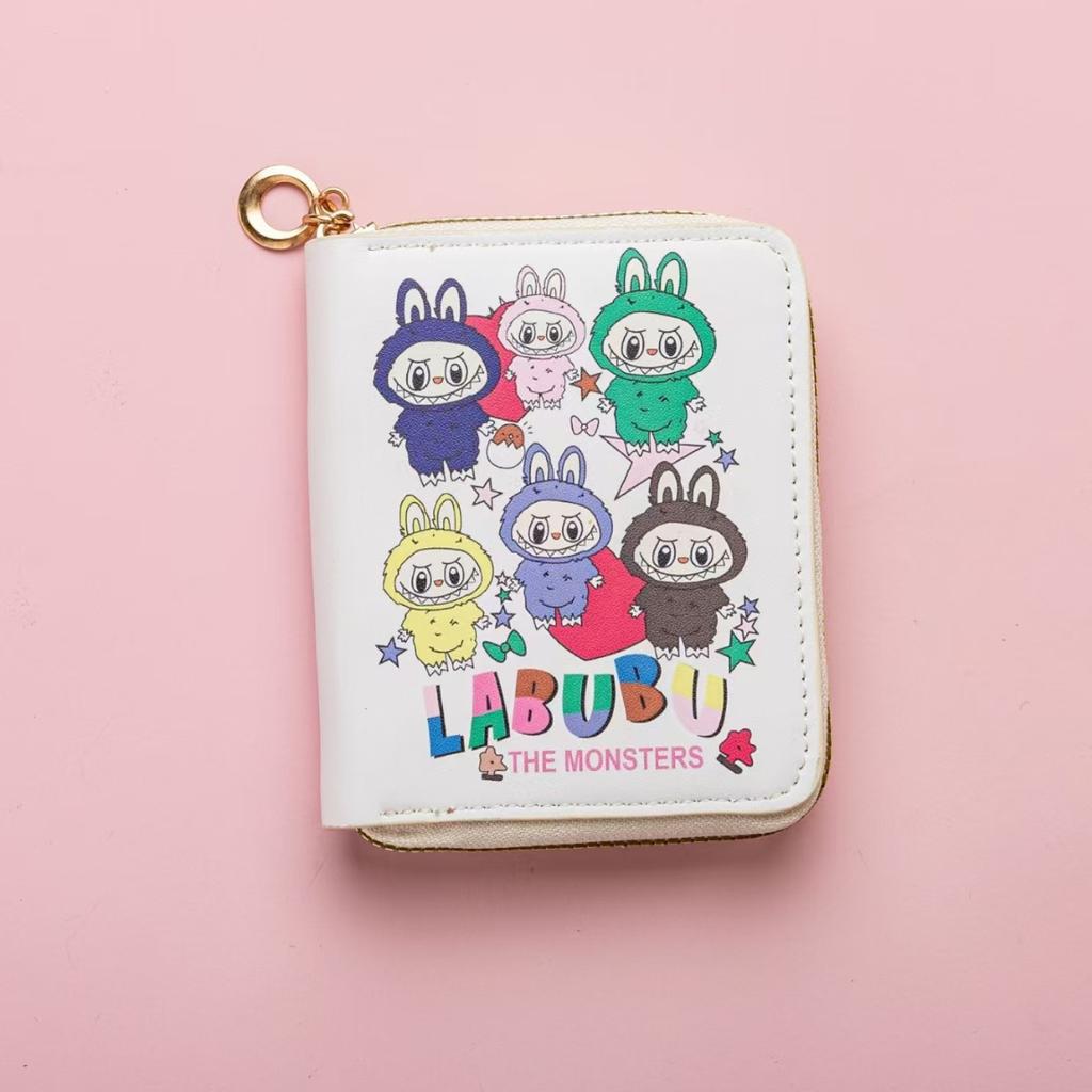 Labubu Small Wallet Girly Short Cute Folding Card Holder Student Small ID Wallet Coin Purse