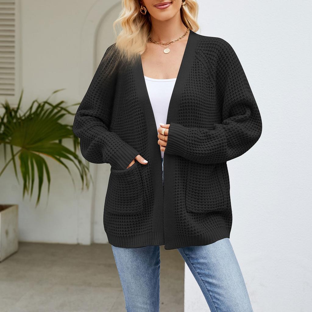 Женский однотонный средне-длинный повседневный кардиган, вязаный со свободным свитером-пальто