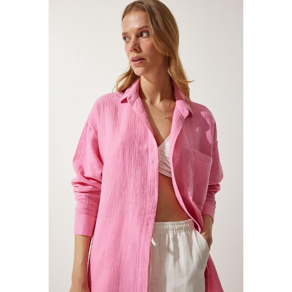 Oversize Basic Muslin Shirt Navy Blue