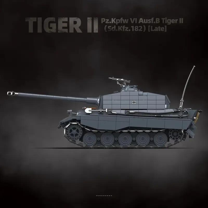 Тяжелый танк Тигр II Sd.Kfz. 182 Строительные блоки Второй мировой войны Черный тигр Гусеничная бронированная машина Игрушка-модель для мальчика 100301
