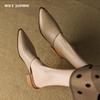 Fashion 2025 New Concise Women Pumps Spring Summer Office Casual Mules Genuine Leather Pointed Toe Thick Heels Slippers Shoes Woman