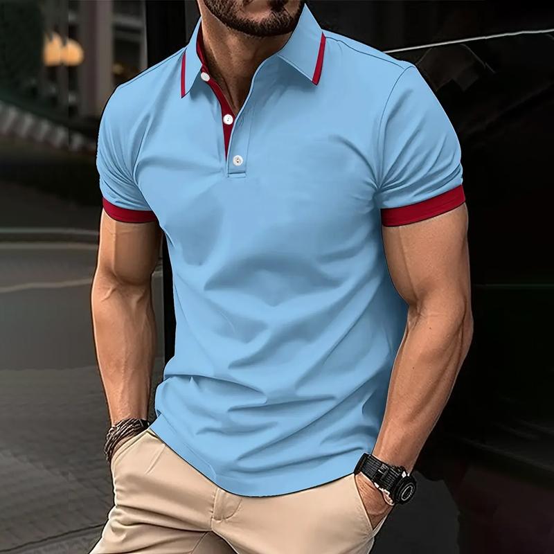 Men Summer Short Sleeve Slim Fit Turn Down Collar Polo Shirt 100% Polyester Pure Color Golf Polo Shirt Tops