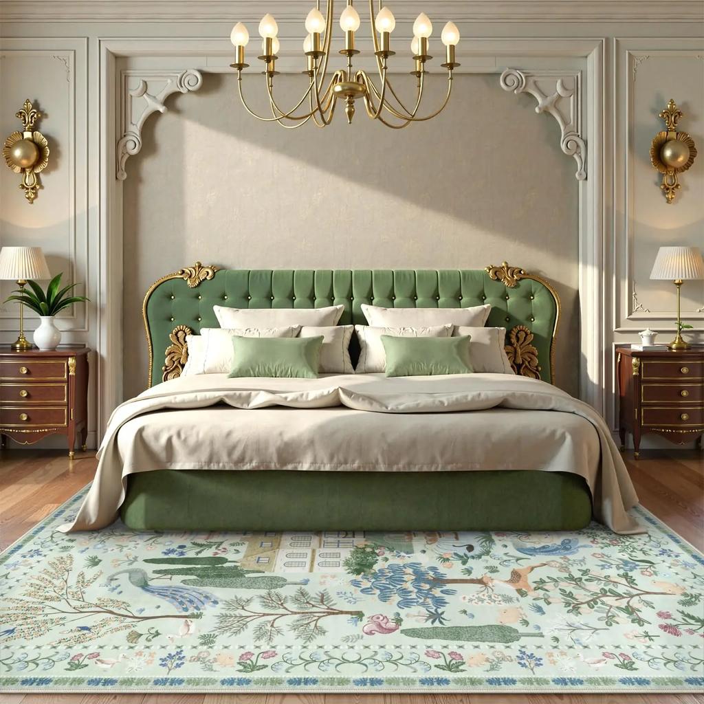 Botanical Bird Print Area Rug – Fresh Nature-Inspired Living Room Carpet, Non-Slip Stain Resistant Easy-Care Bedroom Bedside