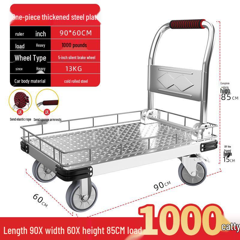 Silent Foldable Flatbed Hand Cart: Portable Turnover Trolley & Hand Truck