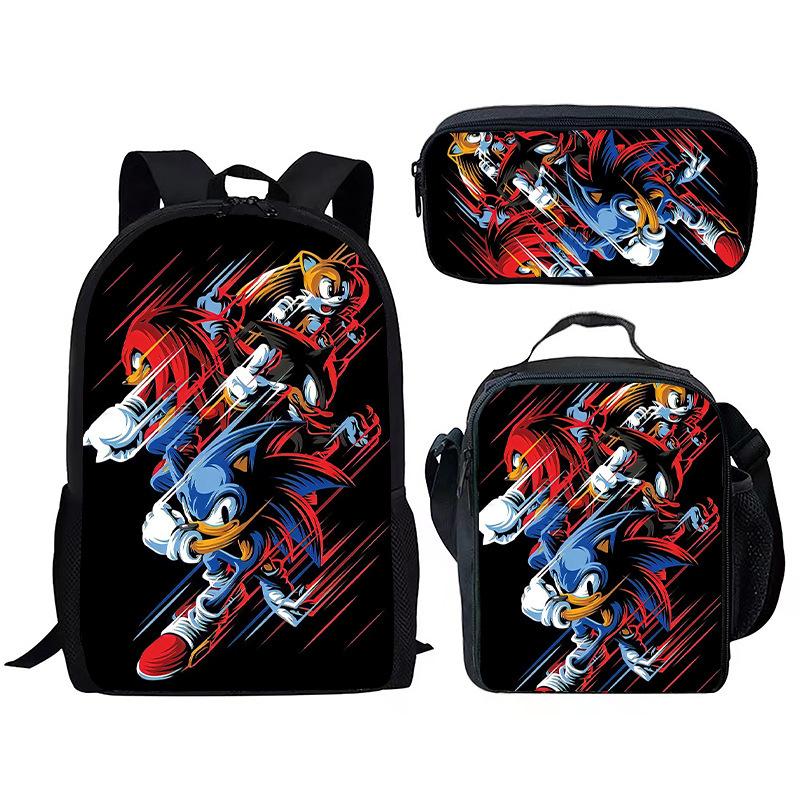 Source Sonic Schoolbag Three-Piece Set Elementary School Bag Anime Cartoon Schoolbag Men'S And Women'S Backpack