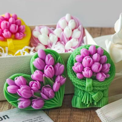 Сердце Цветок Ароматическая свеча Силиконовая форма DIY Букет тюльпанов Гипсовый диффузор Камень Мыло ручной работы Силиконовая форма Домашнее украшение