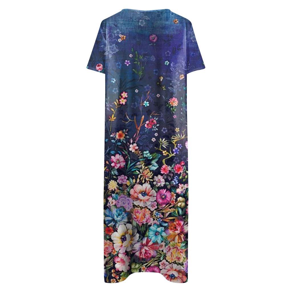 Women's Summer Casual Printed V-Neck Short-Sleeve Swing Dress