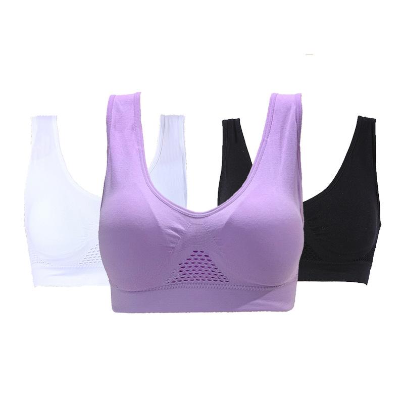 Three-piece mesh breathable sports bra with pad zero restraint seamless underwear sports bra no steel ring vest women