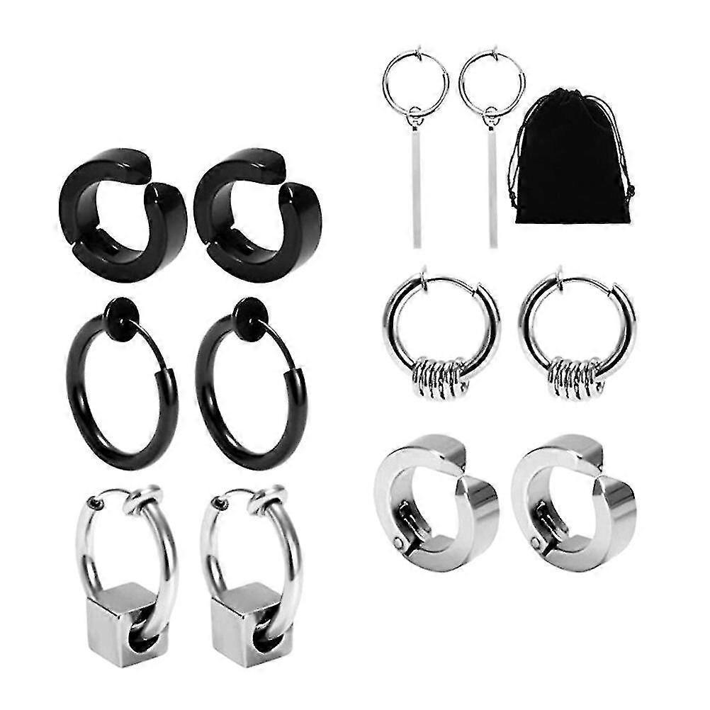 6 Pairs Men Ear Clip Stainless Steel Ear Bone Clip Non Piercing Clip On Earring