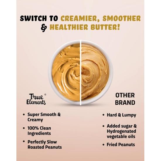 True Elements Peanut Butter Creamy Jaggery 350Gm By True Elements - Clean Protein, Peanut Butter For Fitness, Unsweetened, Creamy